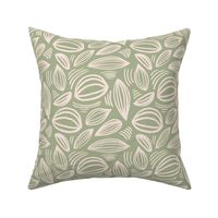 Abstract organic Scandinavian style shells leaf shapes nursery soft nude cream on olive green 
