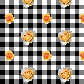 Black and white gingham with yellow roses