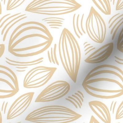 Abstract organic Scandinavian style shells leaf shapes nursery butter yellow beige on white
