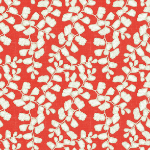 Mila's Maidenhair Fern - White/Green on Coral Linen