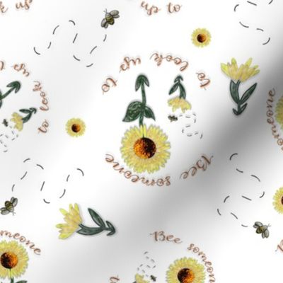 Inspirational Sunflower and Bee Pattern - White