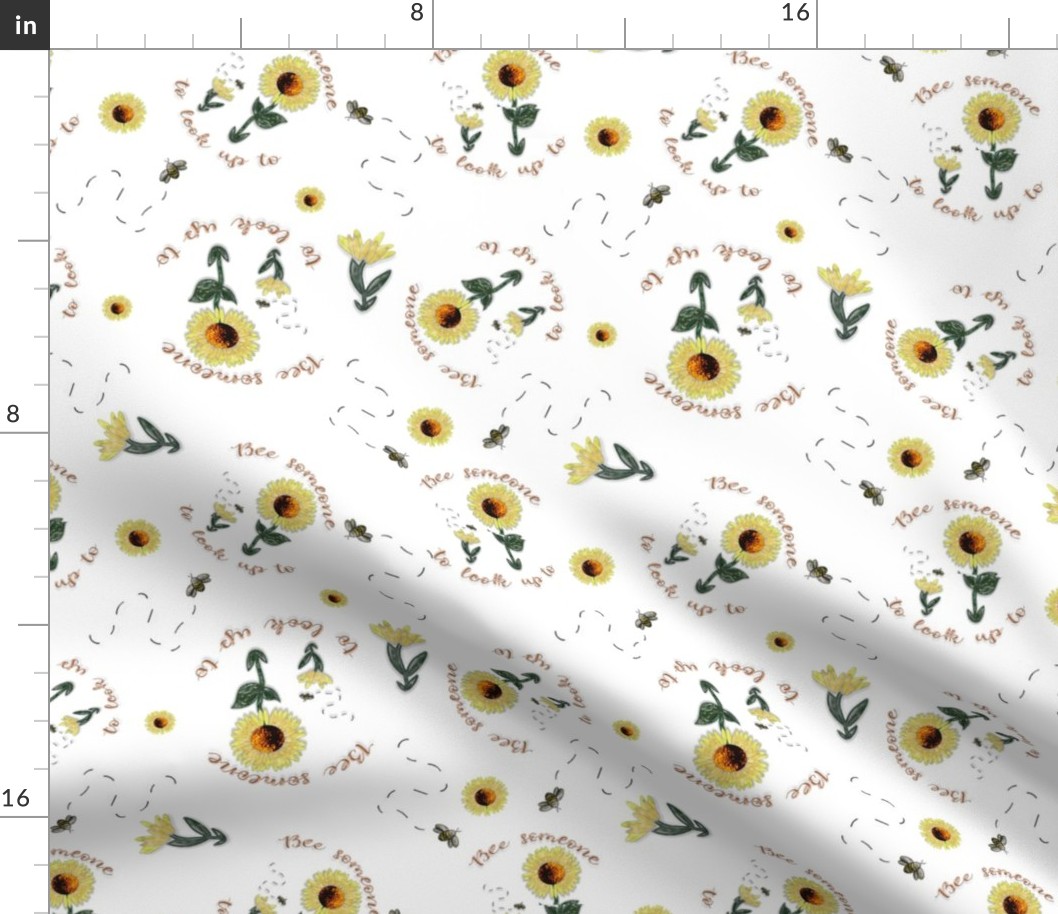 Inspirational Sunflower and Bee Pattern - White