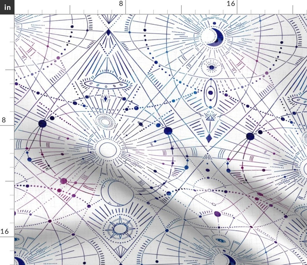 large - multidimensional Space travel- white with blue multi