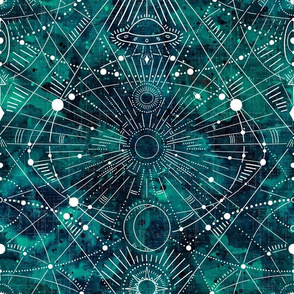 large- multidimensional Space travel - teal green color wash