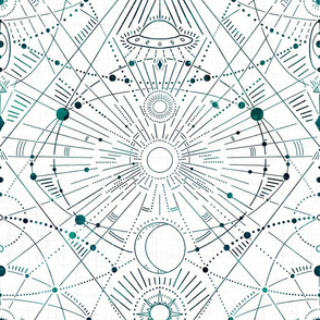 large - multidimensional Space travel - white with teal green