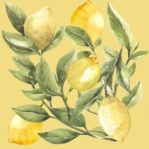 Watercolor Lemons on Yellow