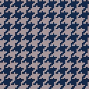 Vertical Pixel Houndstooth - Navy Blue and Taupe