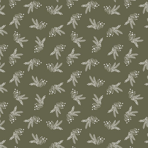 Enoki Mushroom and forest leaves sage green_ mint green-white