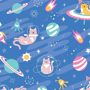 XL Pink Intergalactic Space Cats Alien Planets, Cosmos Constellations & stars wallpaper