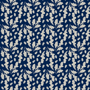 Forest Oak leaf and acorn navy blue and beige