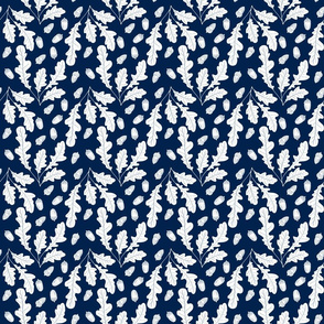 Forest Oak leaf and acorn navy blue and white