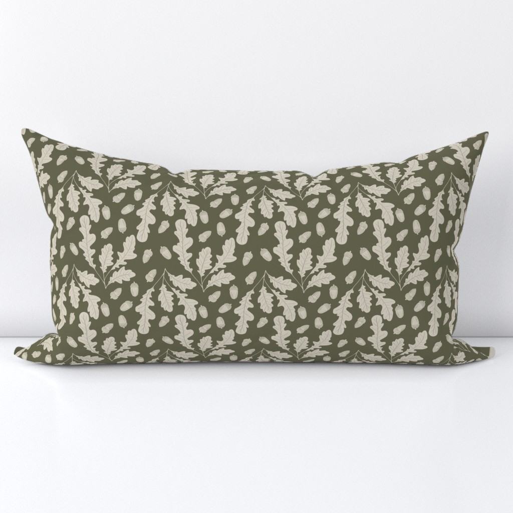 Forest Oak leaf and acorn sage green and beige