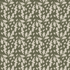 Forest Oak leaf and acorn sage green and beige