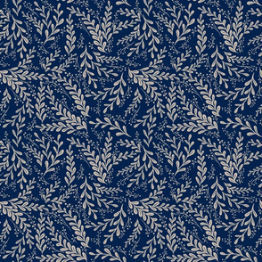 Leaves and forest berries navy blue and beige