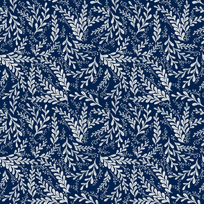 Leaves and forest berries navy blue and white