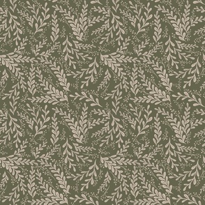 Leaves and forest berries sage green and beige