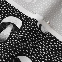 Porcini Mushrooms and Dots black and white