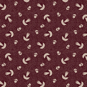 Porcini Mushrooms and Dots burgundy beige