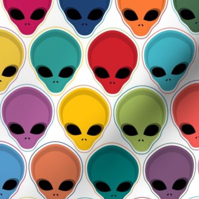 aliens - intergalactic adventures on white - multicolor aliens fabric