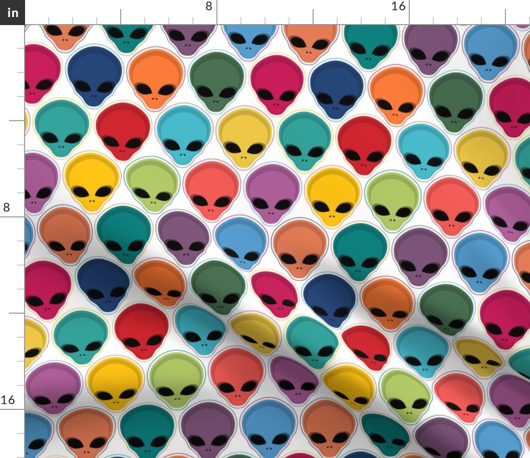 aliens - intergalactic adventures on white - multicolor aliens fabric