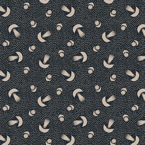 Porcini Mushrooms and Dots dark blue