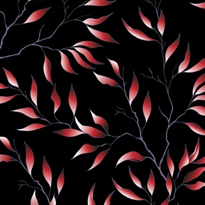 Red leaves on dark background