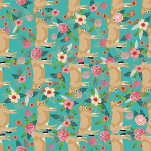 jersey cow floral fabric - feminine jersey cow fabric, jersey cow fabric, floral farm animals fabric, farm fabric - cute fabric - turquoise