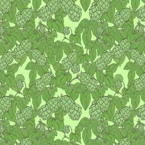 Hops on the vine- sea green background 