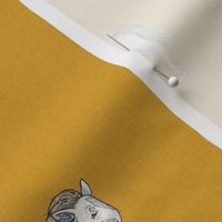 Happy White Horses - Medium  on mustard Linen