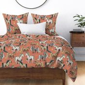 Happy Horse Herd - large on coral linen