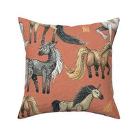 Happy Horse Herd - large on coral linen