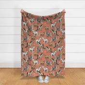 Happy Horse Herd - large on coral linen
