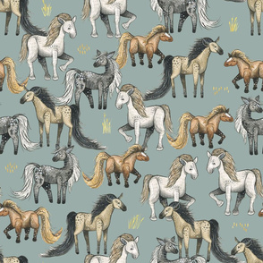 Happy Horse Herd - medium on grey blue