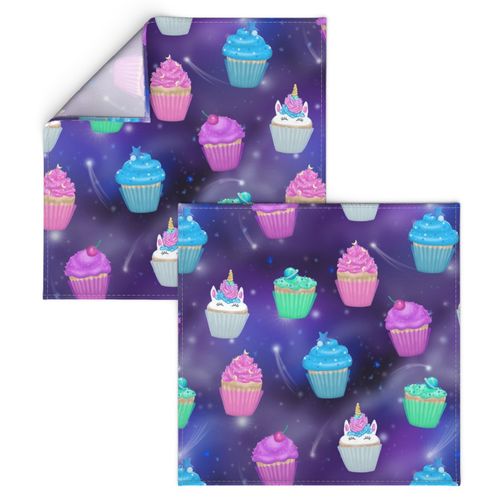 Galaxy Unicorn Cupcakes, Rainbow Unicorn Kids Fabric, large scale