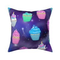 Galaxy Unicorn Cupcakes, Rainbow Unicorn Kids Fabric, large scale