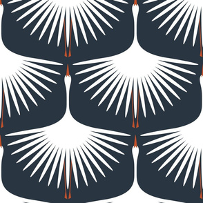 Art Deco Swans - 12" - Navy White Orange 