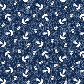 Porcini Mushrooms and Dots navy blue and white