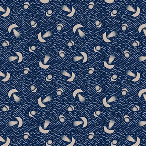 Porcini Mushrooms and Dots navy blue beige