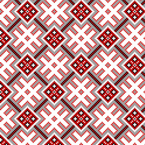 Fertile Land - Ethno Slavic Symbol Folk Pattern - Orepey Sown Field - Obereg Ornament - Gray Red White Black - Middle Scale