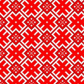 Fertile Land - Ethno Slavic Symbol Folk Pattern - Orepey Sown Field - Obereg Ornament - Scarlet Red White - Middle Scale