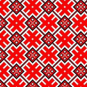 Fertile Land - Ethno Slavic Symbol Folk Pattern - Orepey Sown Field - Obereg Ornament - White Scarlet Red Black - Middle Scale