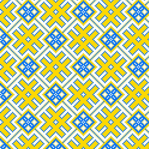 Fertile Land - Ethno Slavic Symbol Folk Pattern - Orepey Sown Field - Obereg Ornament - Yellow Blue White - Middle Scale