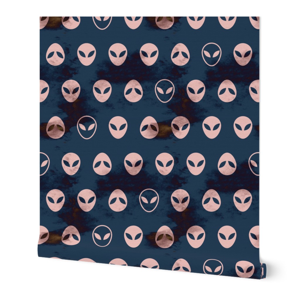 Space Art Deco Aliens Blue and Pink Medium scale