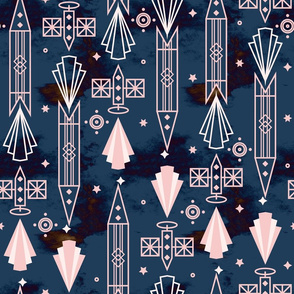 Spaceships Art Deco Blue and Pink Medium scale