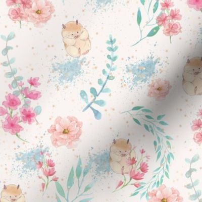 Hamsters on watercolour carnation floral 