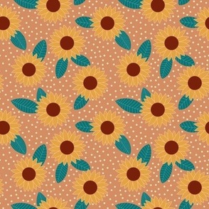 Smaller Sunflower and spots fall floral pattern