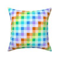 Pencil scribble gingham in blue, orange and green