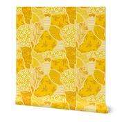 Large Scale Abstract Floral Honeycomb Yellow White Gold Bees Daisy Flowers Honey Pollinators