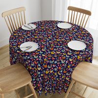 Bigger Scale - Hen Party - Colorful Chickens on Dark Navy Background