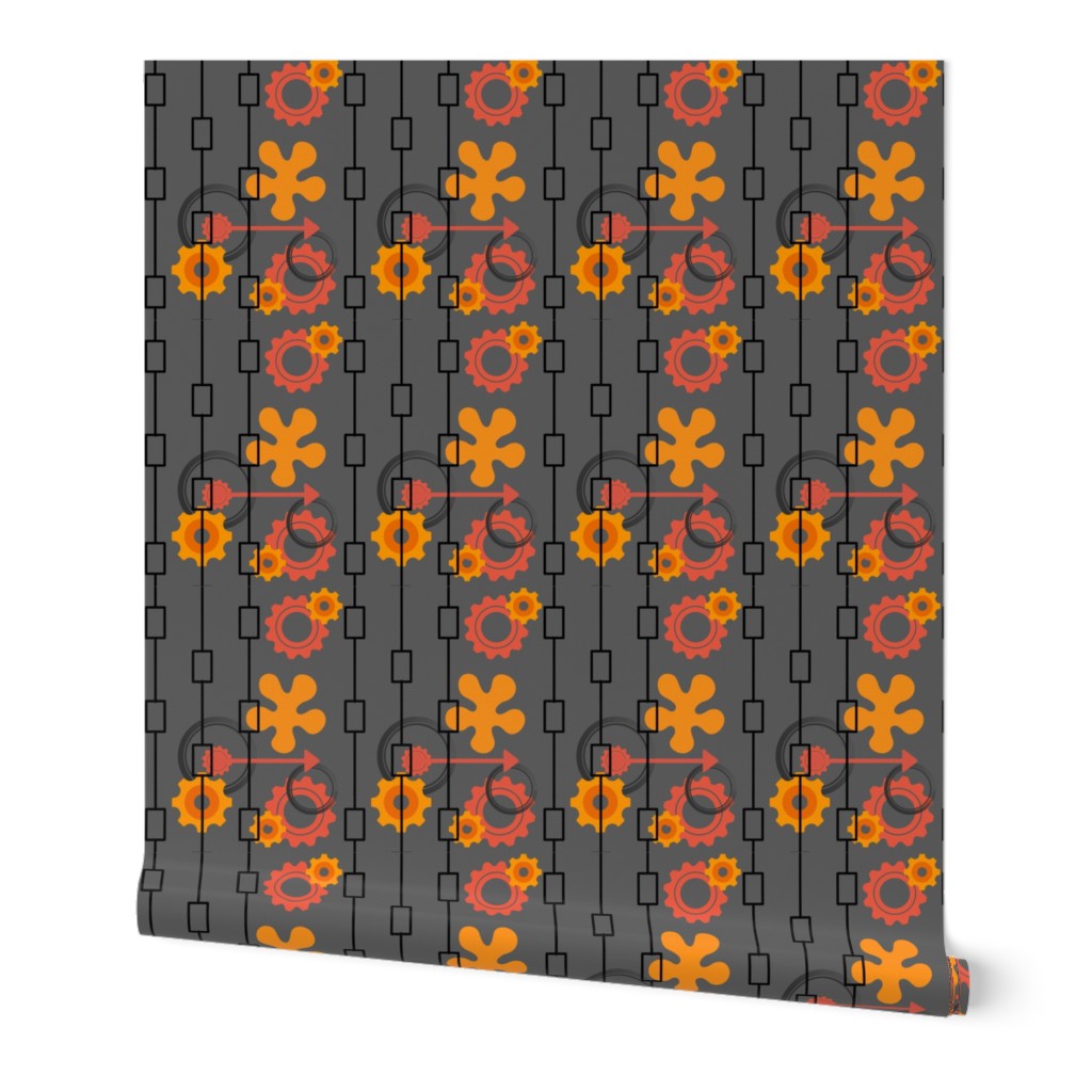 Geometric grey robot disco modern pattern